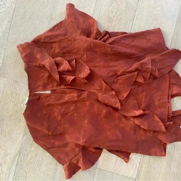 Cinq a Sept Rust Orange Silk Jacquard Ruffle Sol Blouse XS - Picture 7 of 7